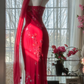 Pink halter-neck fitted long ball gown R7683