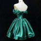 Green one-shoulder satin waist slim fit puffy princess dress homecoming dress R4956