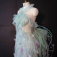 Light green halter neck fitted waist sexy long ball gown R8944