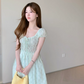 Light blue short-sleeved slim-waist A-line skirt R5031