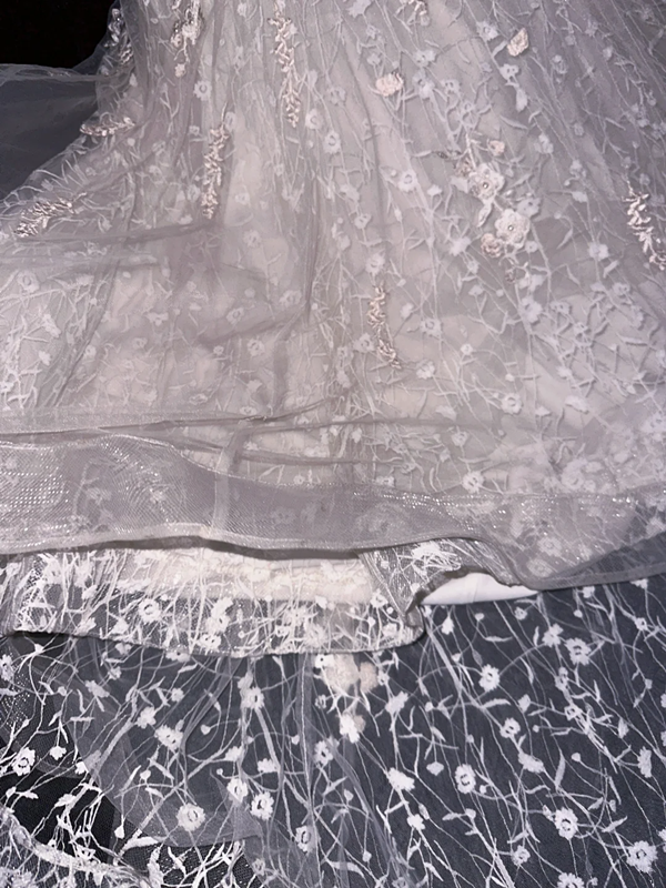 White tank top with beaded lace-up fitted long ball gown R6887