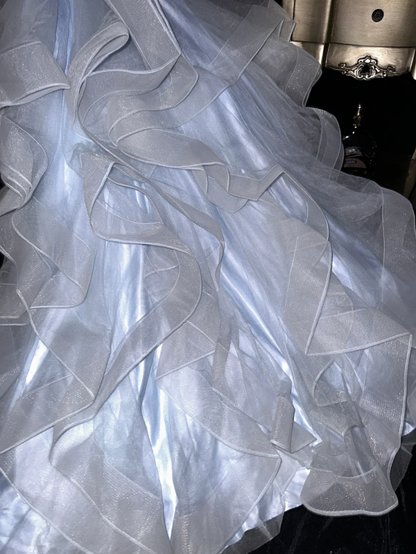 Light blue halter-neck rhinestone high-waisted elegant fairy long ball gown R6927