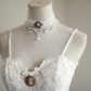 White halter-neck fitted lace maxi ball gown R6767