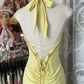 Yellow halter-neck fitted mermaid skirt ball gown R6368