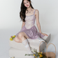Purple Floral Jacquard Corset Cami Dress Women With Tulle Skirt And Bow Straps R9409