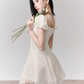 Cream White Corset Style Mini Dress Women With Puff Sleeves And Lace Trim R9442