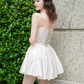 White satin tube top lace design waist waist sexy short skirt homecoming dress R4185