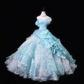 Light blue strapless, fitted waist, full skirt, long ball gown R8675