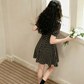 Black Floral Print Mini Dress Women With Lace Trim And Puff Sleeves R9461