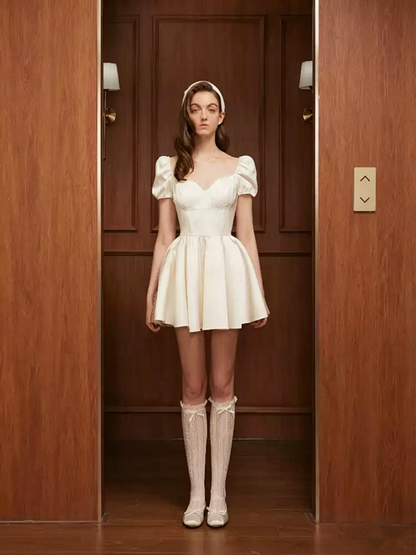 Balletcore Puff Sleeve Corset Mini Dress with Sweetheart Neck R9154