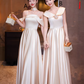 Champagne satin waist slim sister ball gown, bridesmaid dress R5969