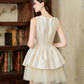 Elegant Off-White Jacquard Dress with Rhinestone Embellished Neck R9210