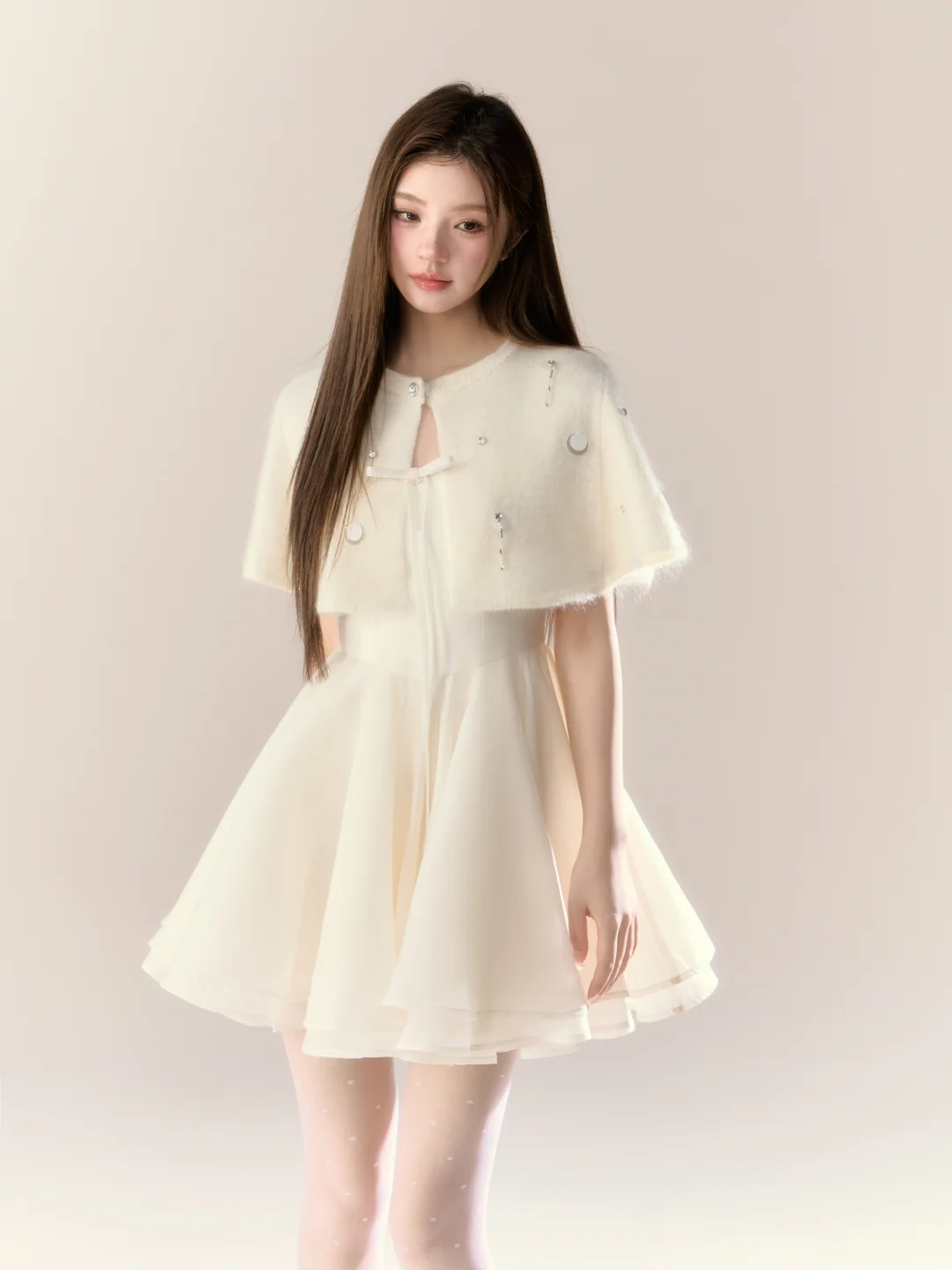 White halter cape waist slim A-line short skirt homecoming dress R5398