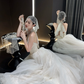 White lace elegant halter neck slim waist long dress bridal gown R6049