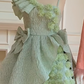 Green asymmetrical suspenders waist slim fit puffy princess skirt homecoming dress R5037