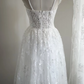 White halter-neck fitted lace maxi ball gown R6767