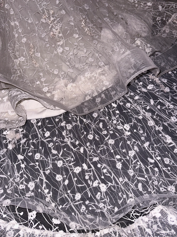 White tank top with beaded lace-up fitted long ball gown R6887