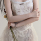 White Lace Butterfly Print Cami Dress Women With Corset Style Bodice R9446