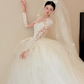 White lace top waist slim fit puffy skirt tulle long dress bridal dress R6029