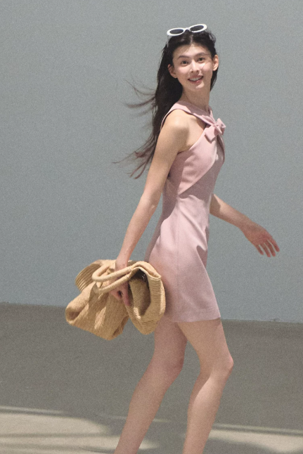 Pink Halter Neck Bow Detail Mini Dress Women Sleeveless Bodycon Dress R9364