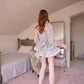 Light Blue Floral Chiffon Mini Dress with Square Neck and Puff Sleeves R9180
