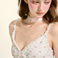 White Coquette V Neck Lace Cami Mini Dress Cute Bow Floral Print Sleeveless Bodycon Party Dress R9297