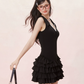 Fairycore Black Sleeveless Dress With Tiered Cake Skirt And V-Neckline R9296