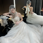 White lace elegant halter neck slim waist long dress bridal gown R6049