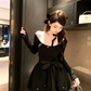 Balletcore Off-Shoulder Lace Trim Mini Dress with Bow Waist R9165