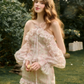 Fairycore Pink Floral Dress with Off Shoulder Ruffle Sleeves, Halter Neck and Layered Skirt R9272