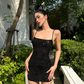 Black suspender sequin waist slim sexy short skirt homecoming dress R5368