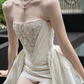 White satin tube top lace design waist waist sexy short skirt homecoming dress R4185