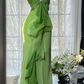 Green halter-neck fitted sexy ball gown R8098