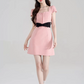 Pink & Black Contrast Dress, Women's Square Neck with Black Bow Waist A-Line Mini Dress R9337