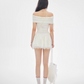 French Mini Dress, White Off-Shoulder Ruched Bodycon With Lace Hem R9380