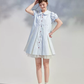 Light Blue Striped Peter Pan Collar Dress with Puff Sleeves R9214