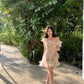 Romantic Off-Shoulder Floral Mini Dress with Ruffle Trim & Waist Tie R9146