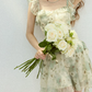 Light Green Floral Print Ruffle Mini Dress Women With Square Neck And Asymmetric Hem R9490
