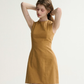Camel Linen-Blend Sheath Dress Women With Round Neck And Sleeveless Design R9460