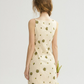 Beige Floral Embroidered Cami Mini Dress Women With Button Front Detail R9478
