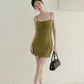 Olive Green Lace Cami Mini Dress with Tie Front R9172
