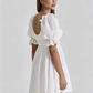 White Puff Sleeve Ruffled Babydoll Mini Dress R9138