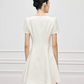 Cream White Short Sleeve Party Dress with Sparkling Neckline R9206