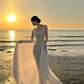 White sequined halter-neck fitted elegant long sexy ball gown R8052