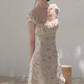 Sweet Style White Pink Floral Halter Dress Slim Fit Casual Party Dress R9358