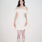 Women French Romantic Style Dress With Sheer Lace Top And Satin Flared Skirt R9415