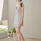 Preppy White Eyelet Lace Dress with Spaghetti Straps and Bow Detail R9266