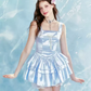 Square Neck Sleeveless Balletcore Dress with Layered Skirt and Lace Shorts R9228