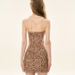 Y2K Coquette Leopard Print Strapless Mini Dress With Pink Mesh Overlay And Form-Fitting Silhouette R9298
