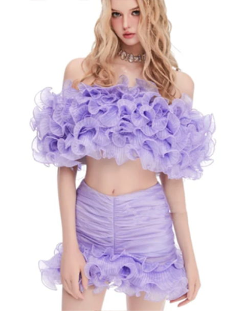 Purple one-shoulder tube top tight mini skirt suit homecoming dress R4386